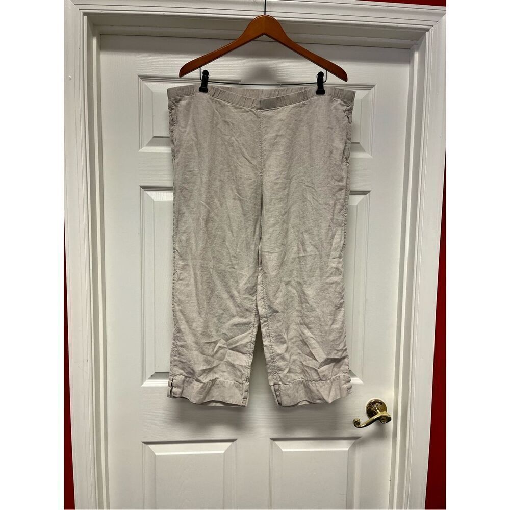J. Jill Tan Linen Wide Leg Cropped Lagenlook Pull On Pants sz XL